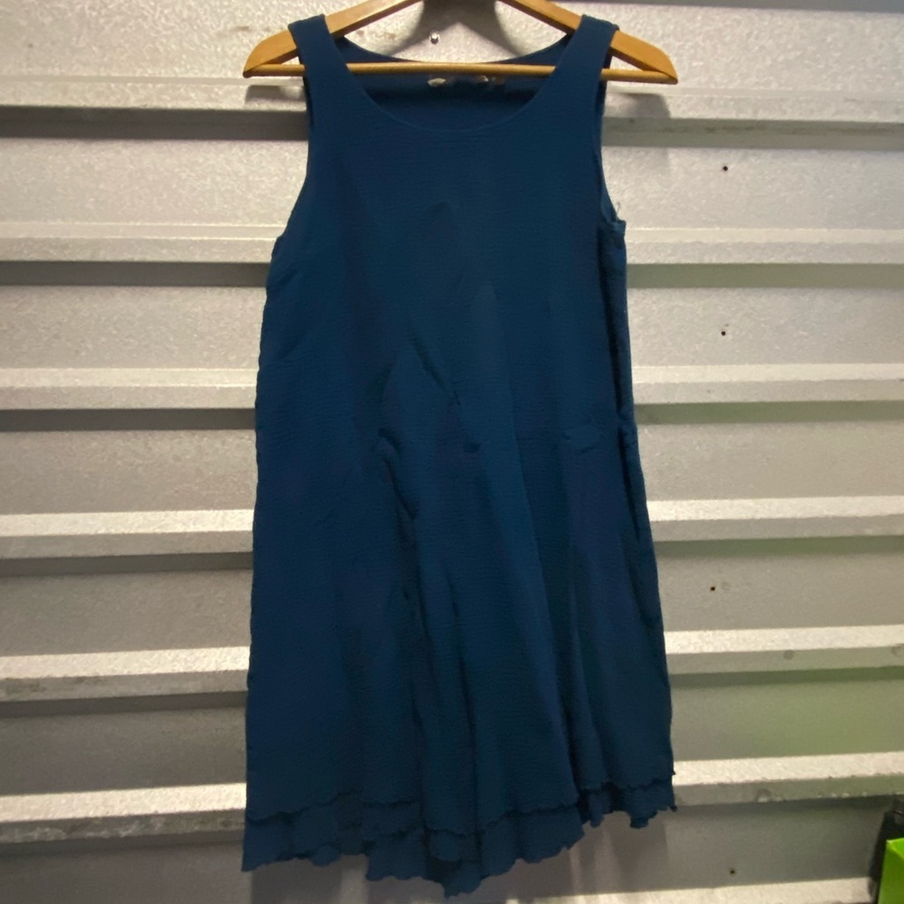 Soft Surroundings‎ XS teal blue cotton layered sleeveless tunic mini dress